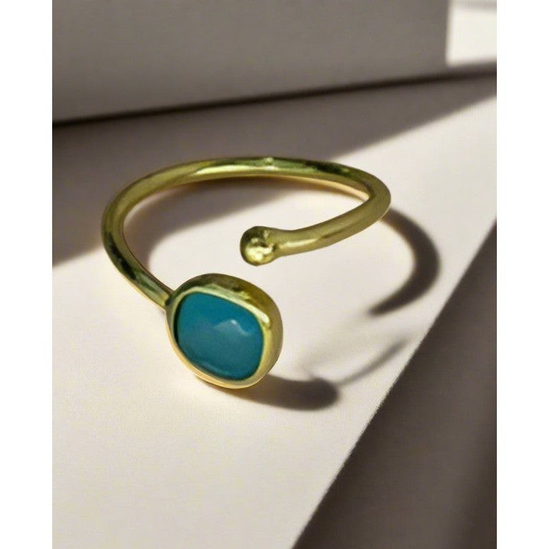 Soothing Serenity: Handcrafted 18 Karat Gold-Plated Light Blue Chalcedony Ring