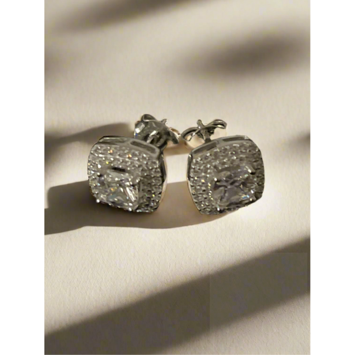 Sophisticated Square Diamond Zirconia Stud Earrings in Sterling Silver