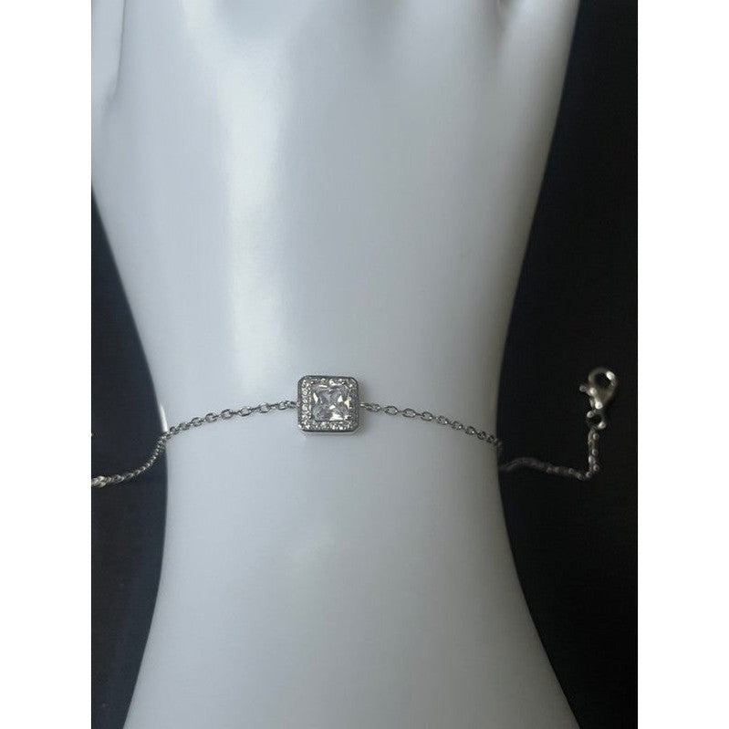 Square Diamond Sterling Silver Bracelet