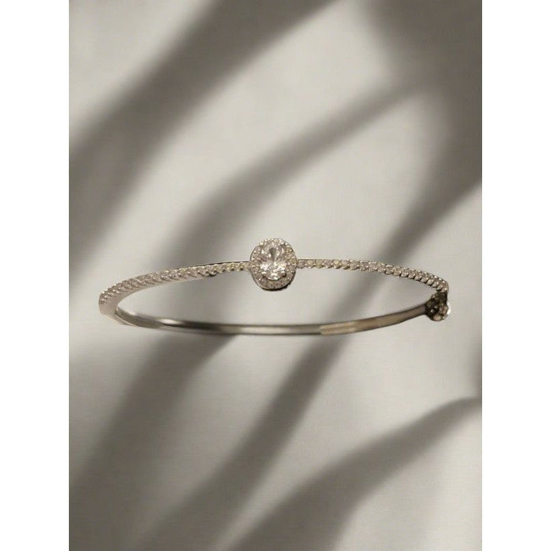 Sterling Silver Bangle with Diamond Zirconia – Classic Elegance with a Modern Twist