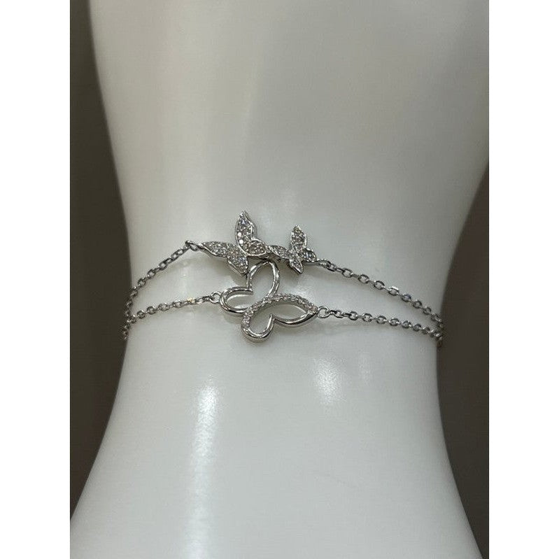 Sterling Silver Butterfly Bracelet with Zirconia Accents