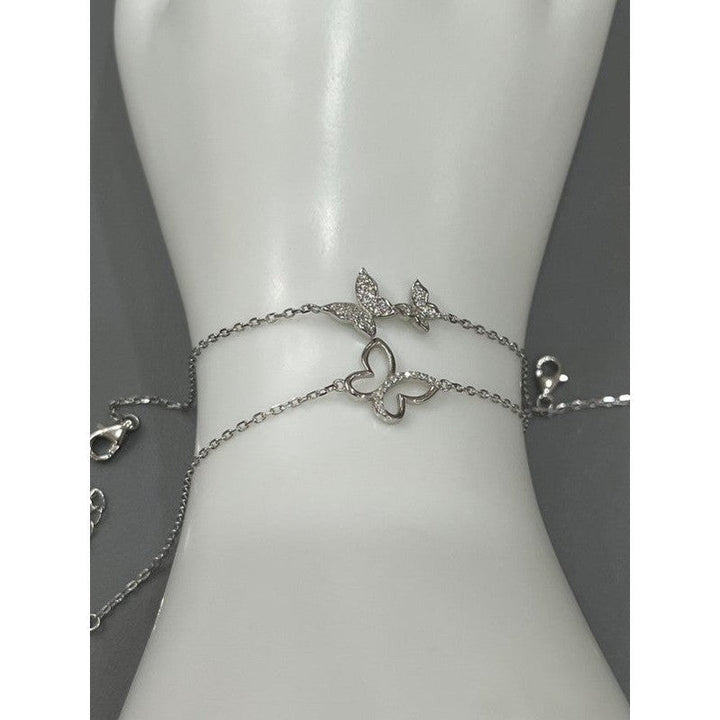 Sterling Silver Butterfly Bracelet with Zirconia Accents