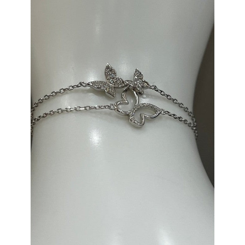 Sterling Silver Butterfly Bracelet with Zirconia Accents