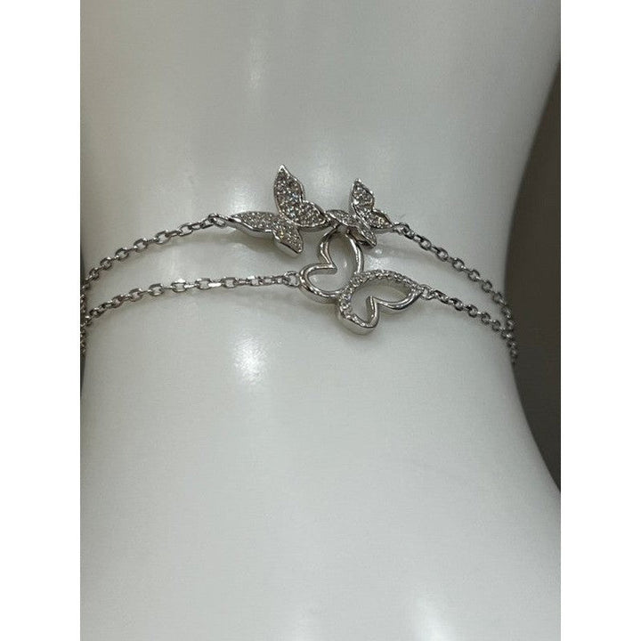 Sterling Silver Butterfly Bracelet with Zirconia Accents