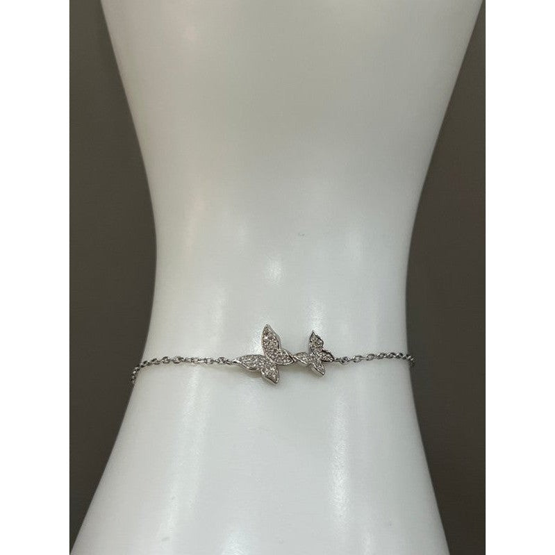 Sterling Silver Butterfly Bracelet with Zirconia Accents