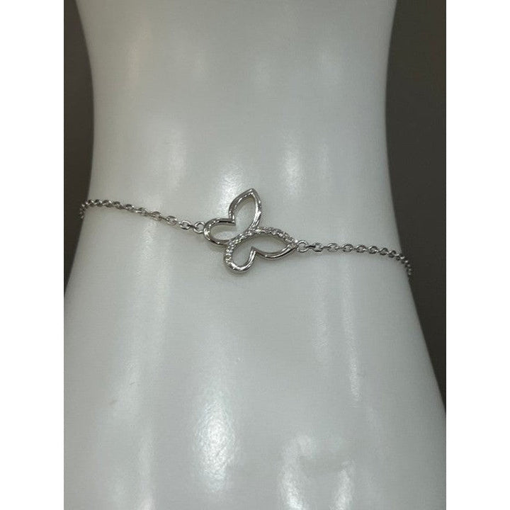 Sterling Silver Butterfly Bracelet with Zirconia Accents