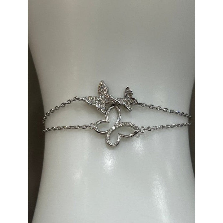 Sterling Silver Butterfly Bracelet with Zirconia Accents