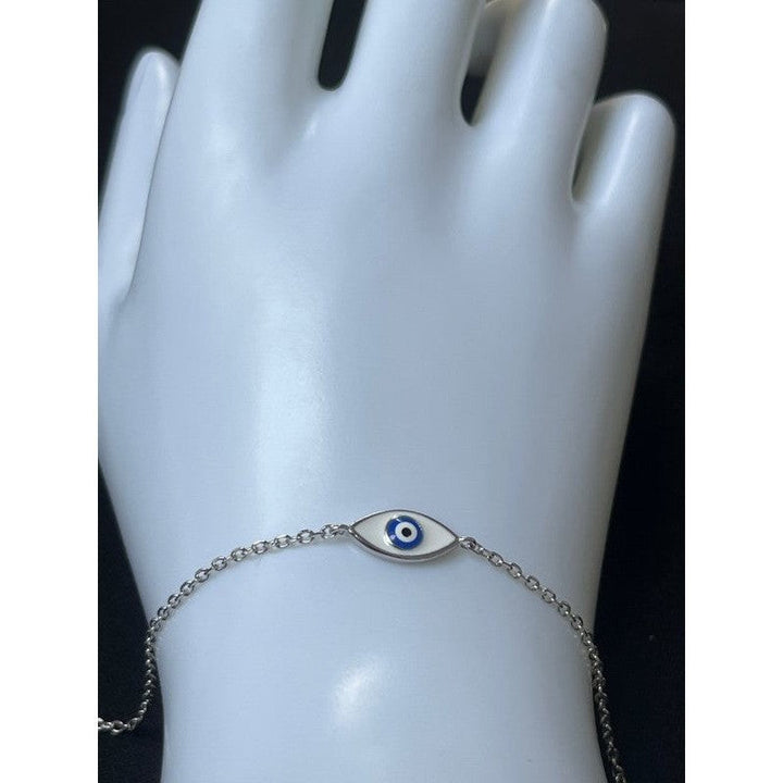 Sterling Silver Double Evil Eye Bracelet – White and Blue with Sparkling Zirconia