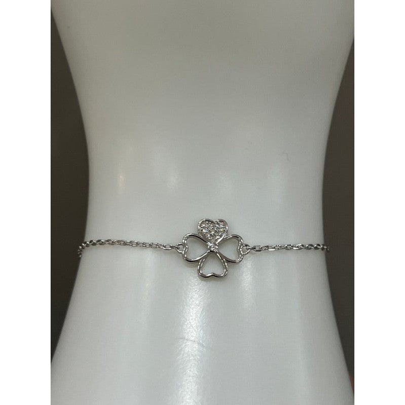 Sterling Silver Four-Heart Flower Bracelet with Zirconia Accents