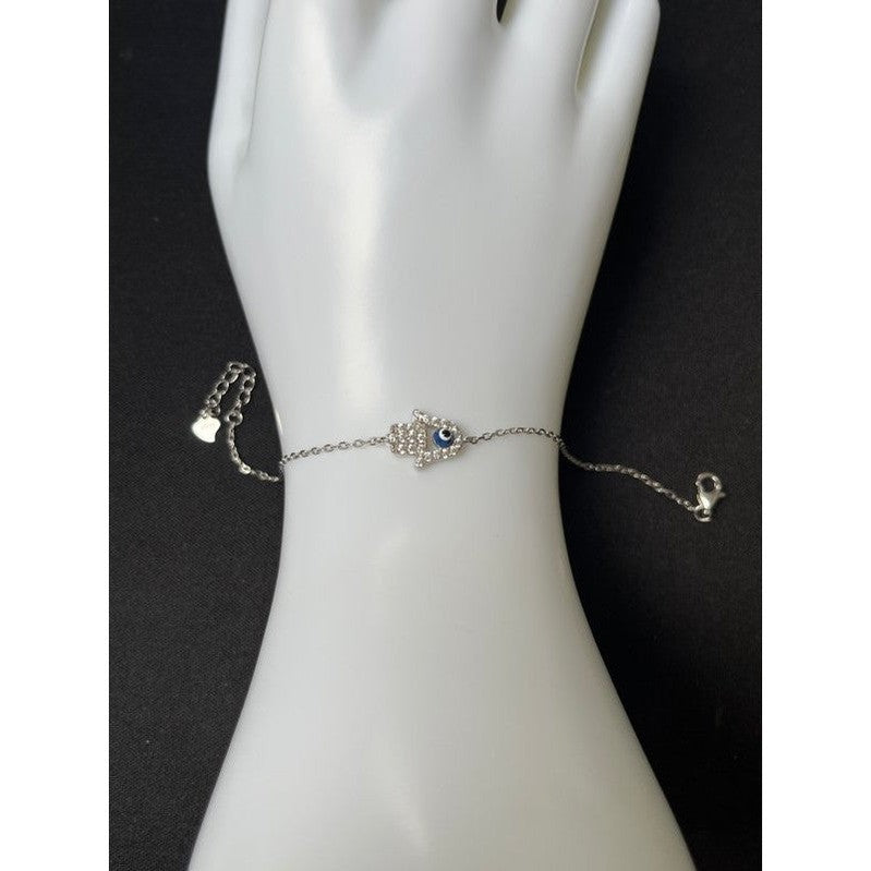 Sterling Silver Hamsa Hand Bracelet with Evil Eye – A Symbol of Protection and Luck