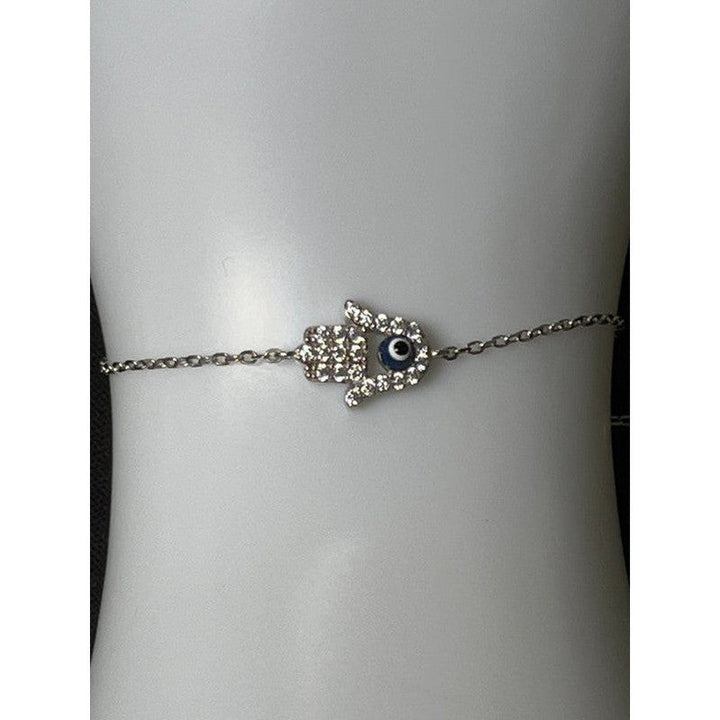 Sterling Silver Hamsa Hand Bracelet with Evil Eye – A Symbol of Protection and Luck