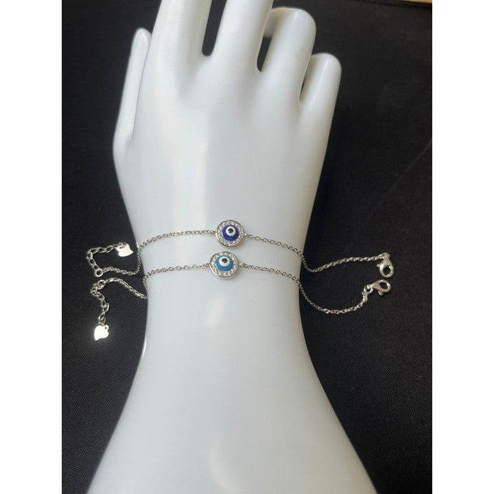 Sterling Silver Orb-Shaped Double Evil Eye Bracelet – Light Blue and Dark Blue with Sparkling Zirconia