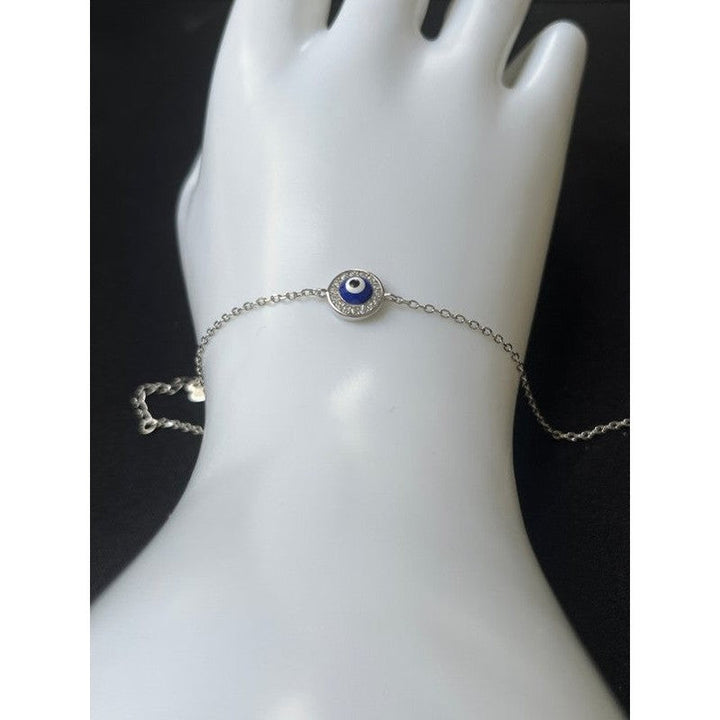 Sterling Silver Orb-Shaped Double Evil Eye Bracelet – Light Blue and Dark Blue with Sparkling Zirconia