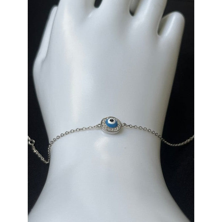 Sterling Silver Orb-Shaped Double Evil Eye Bracelet – Light Blue and Dark Blue with Sparkling Zirconia