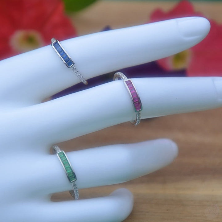 Sterling Silver Ring with Sapphire, Emerald, Ruby, and Zircon