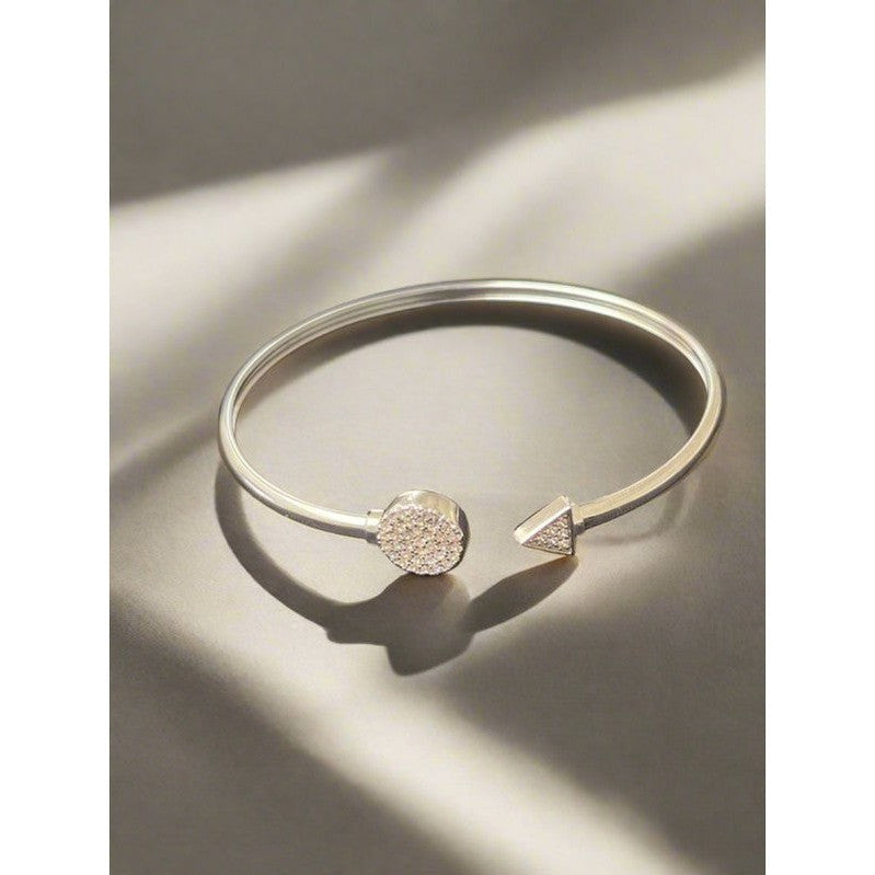 Sterling Silver Round and Triangle Bangle with Shiny Rhodium-Plated Zirconia