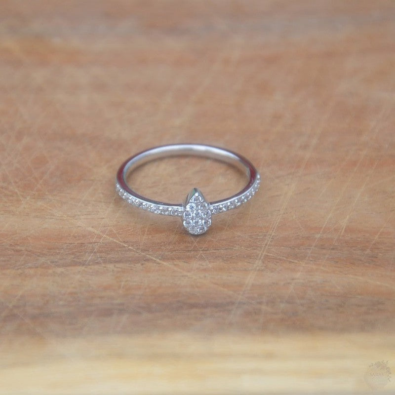 Sterling Silver Teardrop Ring with Zircon Accents