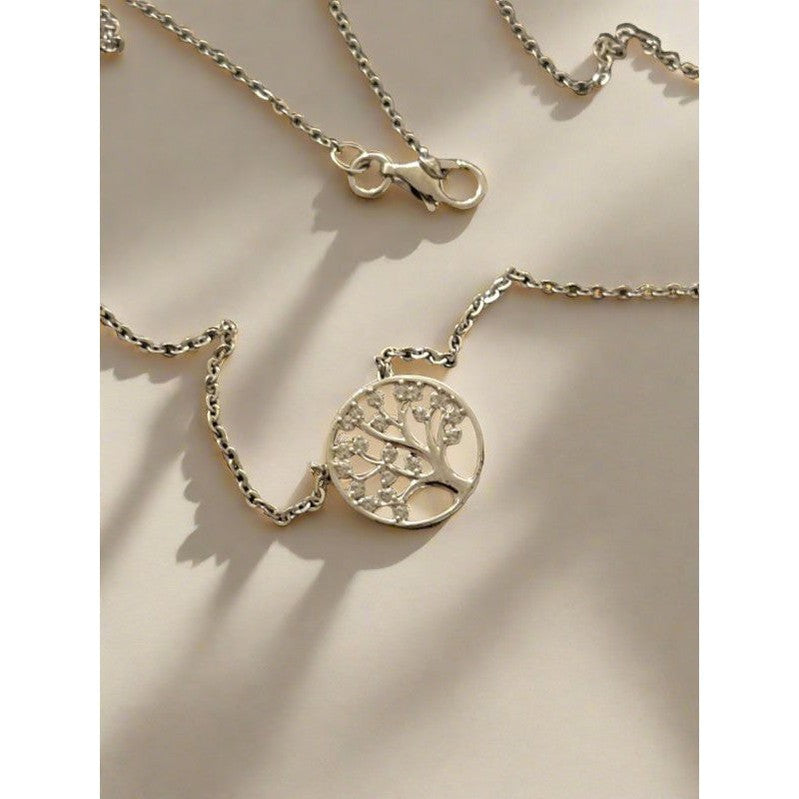 Sterling Silver Tree of Life Necklace with Plain Accents