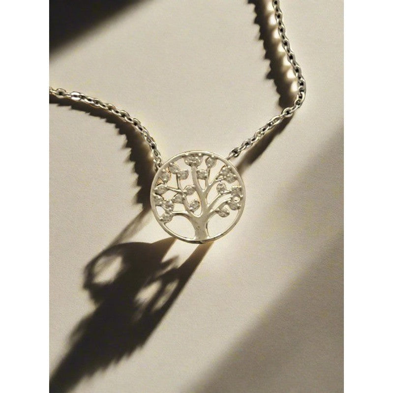 Sterling Silver Tree of Life Necklace with Plain Accents