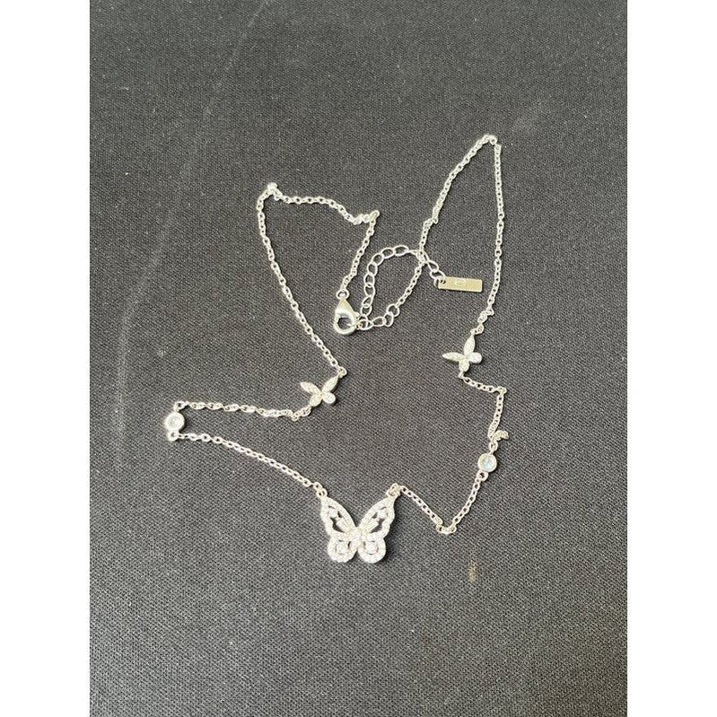 Sterling Silver Triple Butterfly Necklace – Elegant Design with One Large and Two Small Butterflies