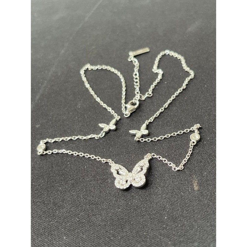 Sterling Silver Triple Butterfly Necklace – Elegant Design with One Large and Two Small Butterflies