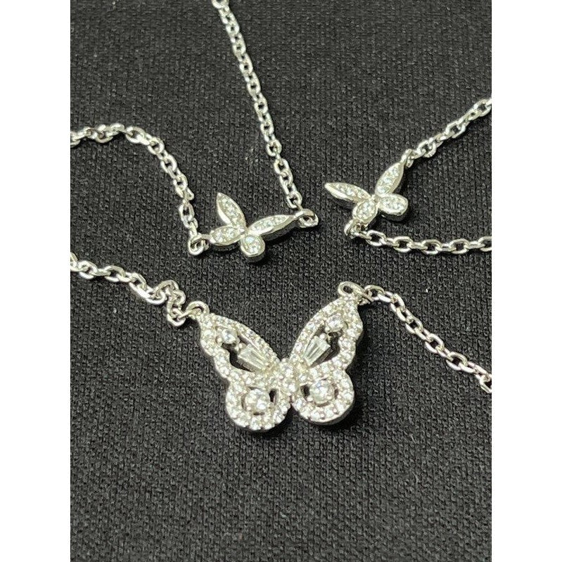 Sterling Silver Triple Butterfly Necklace – Elegant Design with One Large and Two Small Butterflies