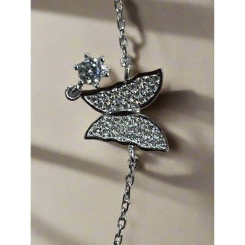 Sterling Silver White Butterfly with Diamond Zirconia