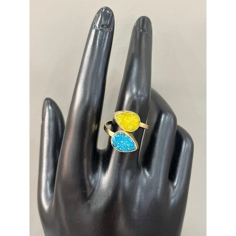 Sunshine Ring: Handmade 18 Karat Gold-Plated Blue & Yellow Druzy Stone Ring