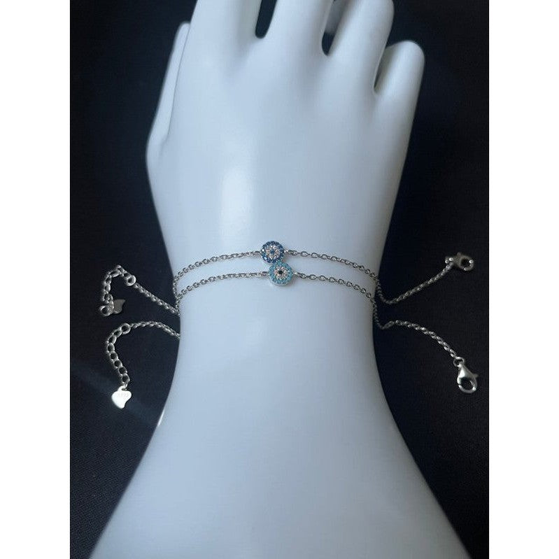 Tiny Evil Eye Bracelet with Aquamarine and Sapphire Zirconia