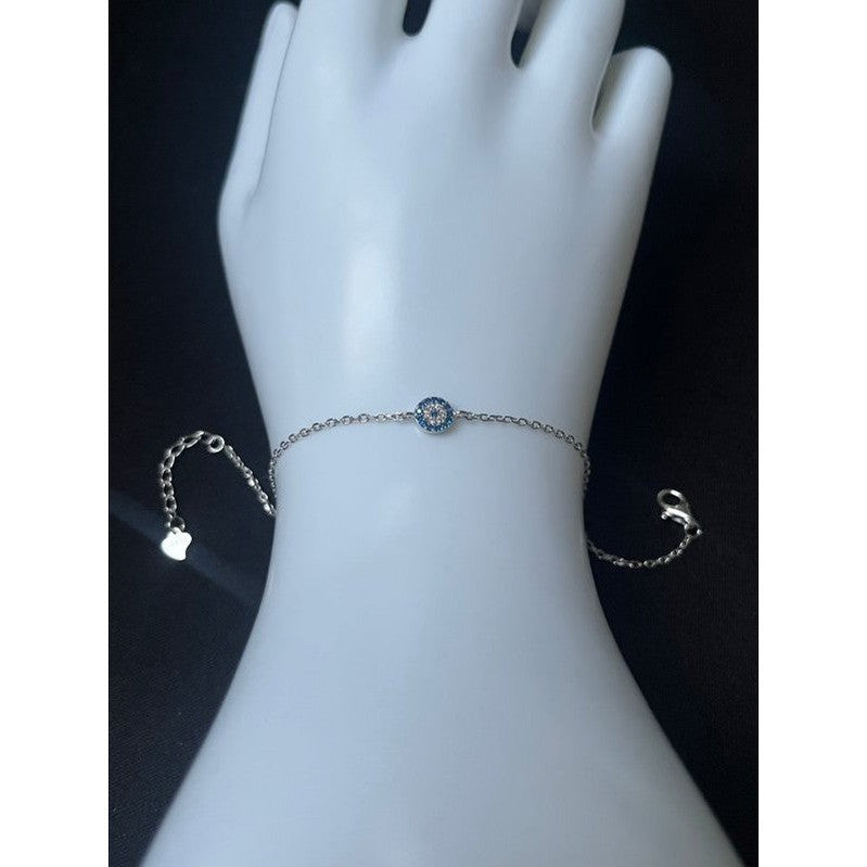 Tiny Evil Eye Bracelet with Aquamarine and Sapphire Zirconia