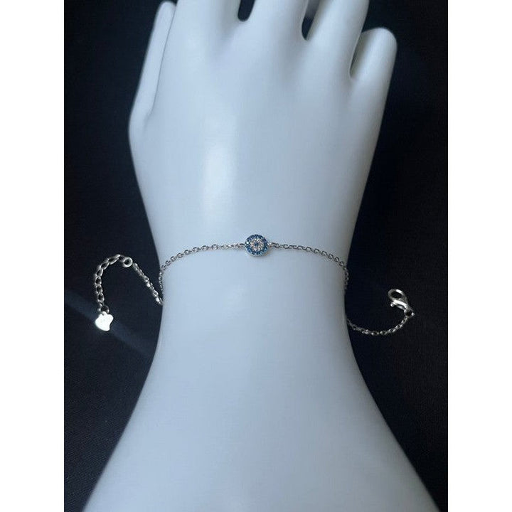 Tiny Evil Eye Bracelet with Aquamarine and Sapphire Zirconia