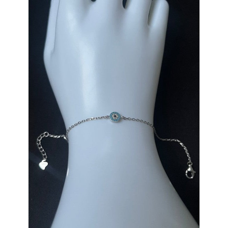 Tiny Evil Eye Bracelet with Aquamarine and Sapphire Zirconia