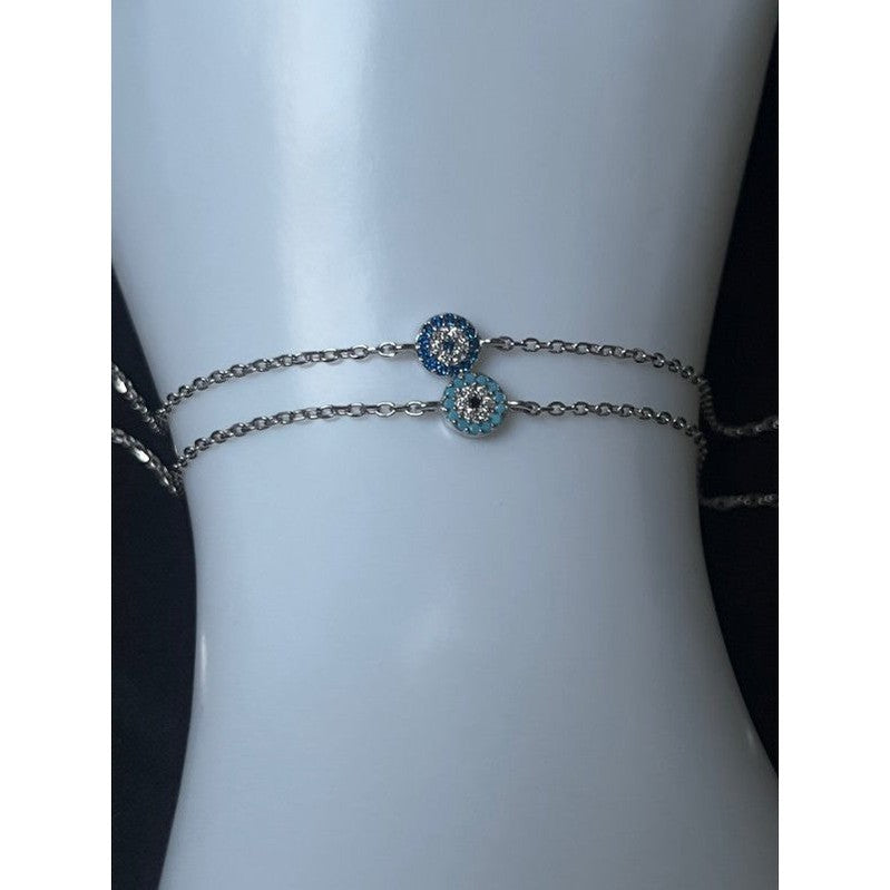 Tiny Evil Eye Bracelet with Aquamarine and Sapphire Zirconia