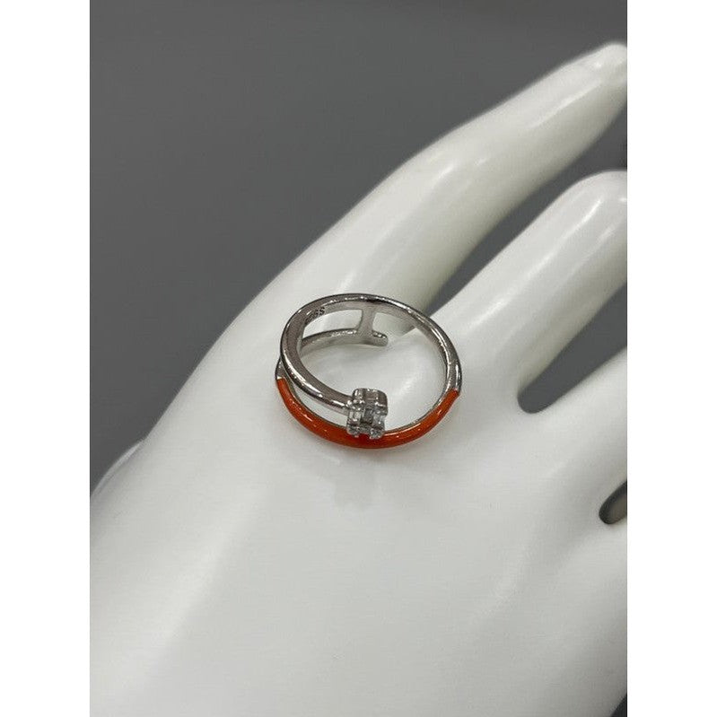 Tricolor Radiance: Sterling Silver Ring with Black, Orange, and Green Accents