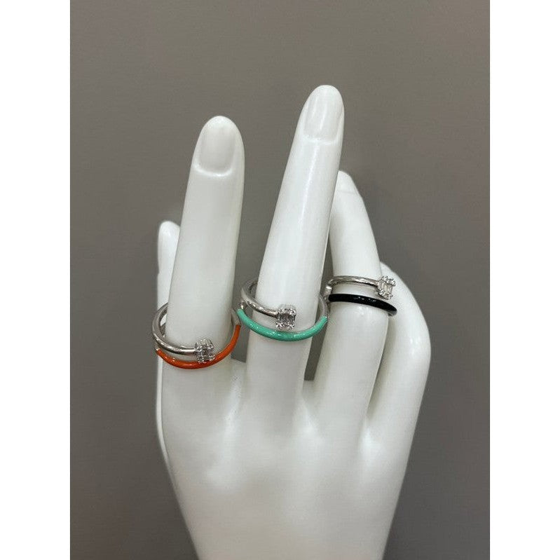 Tricolor Radiance: Sterling Silver Ring with Black, Orange, and Green Accents