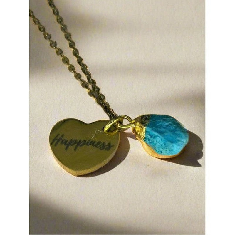 Turquoise Stone Engraved Handmade 18 Karat Gold Plated Necklace: A Token of Happiness