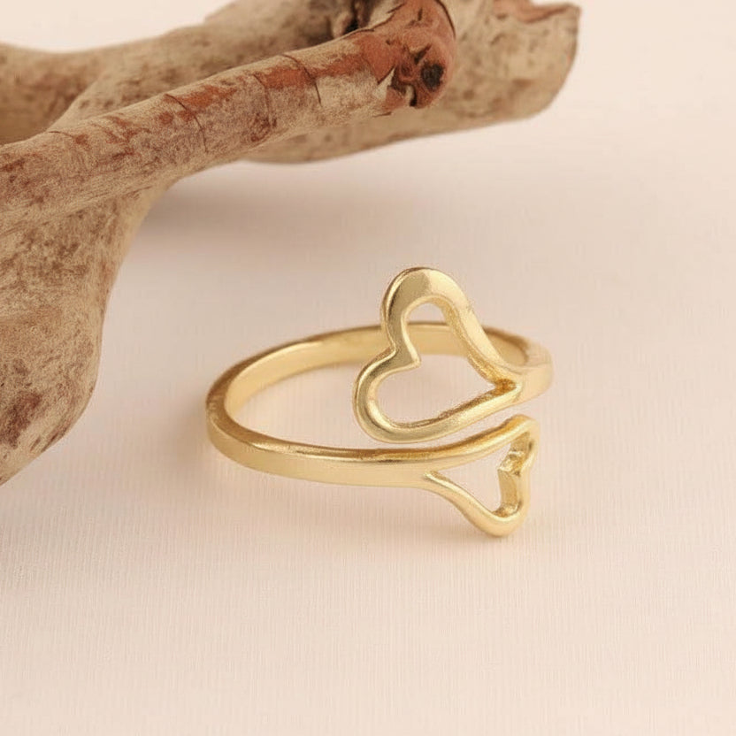 Two Heart Ring: Gold Plated Adjustable
