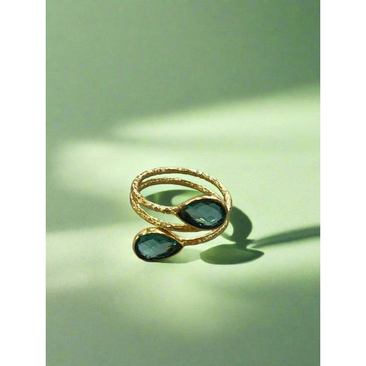 Verdant Harmony: Handcrafted Double Emerald Gold-Plated Ring