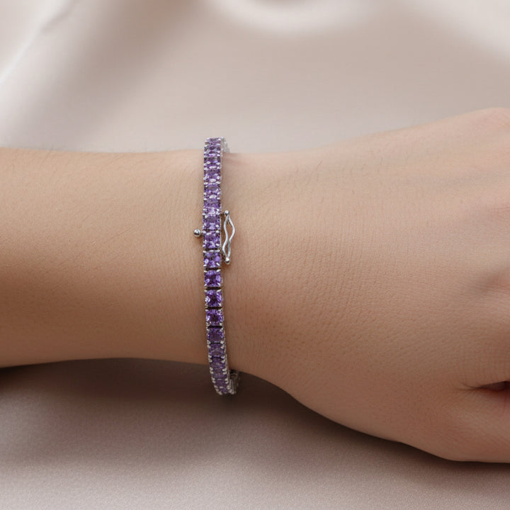 Sterling Silver CZ Tennis Bracelet - Amethyst