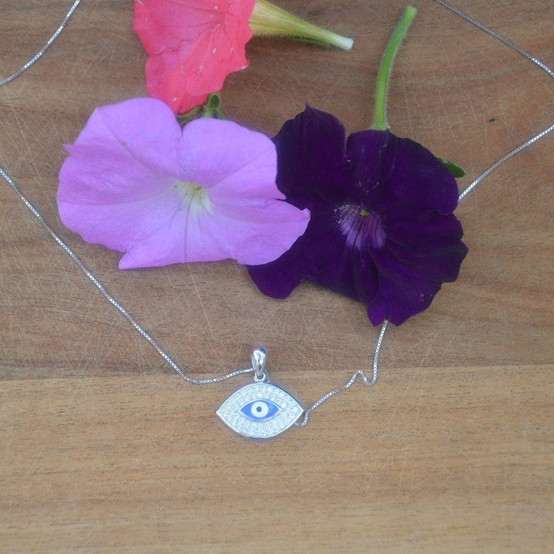 Zircon Eye and Evil Eye Pupil Silver Pendant