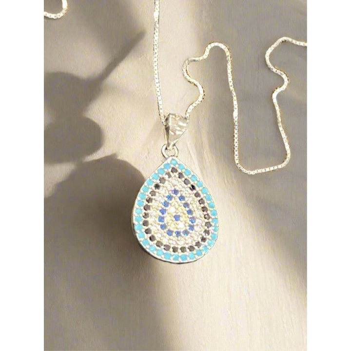 Zirconia Water Drop Wonder: Rhodium-Plated Sterling Silver Necklace