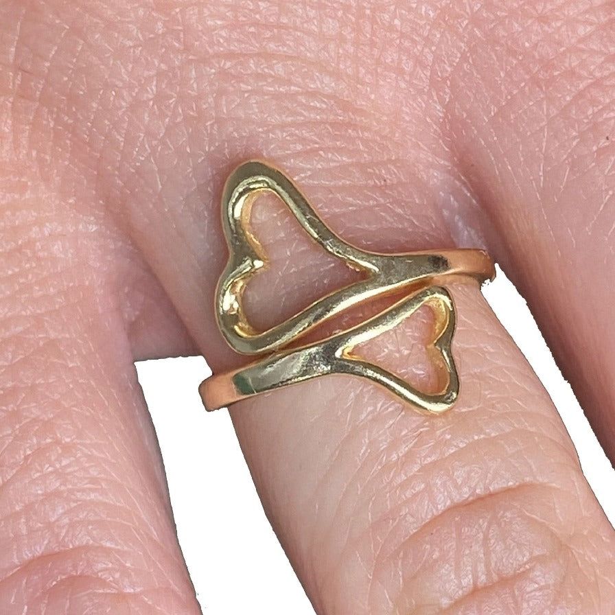 Adjustable Gold Plated Two Hearts Ring - SBJ