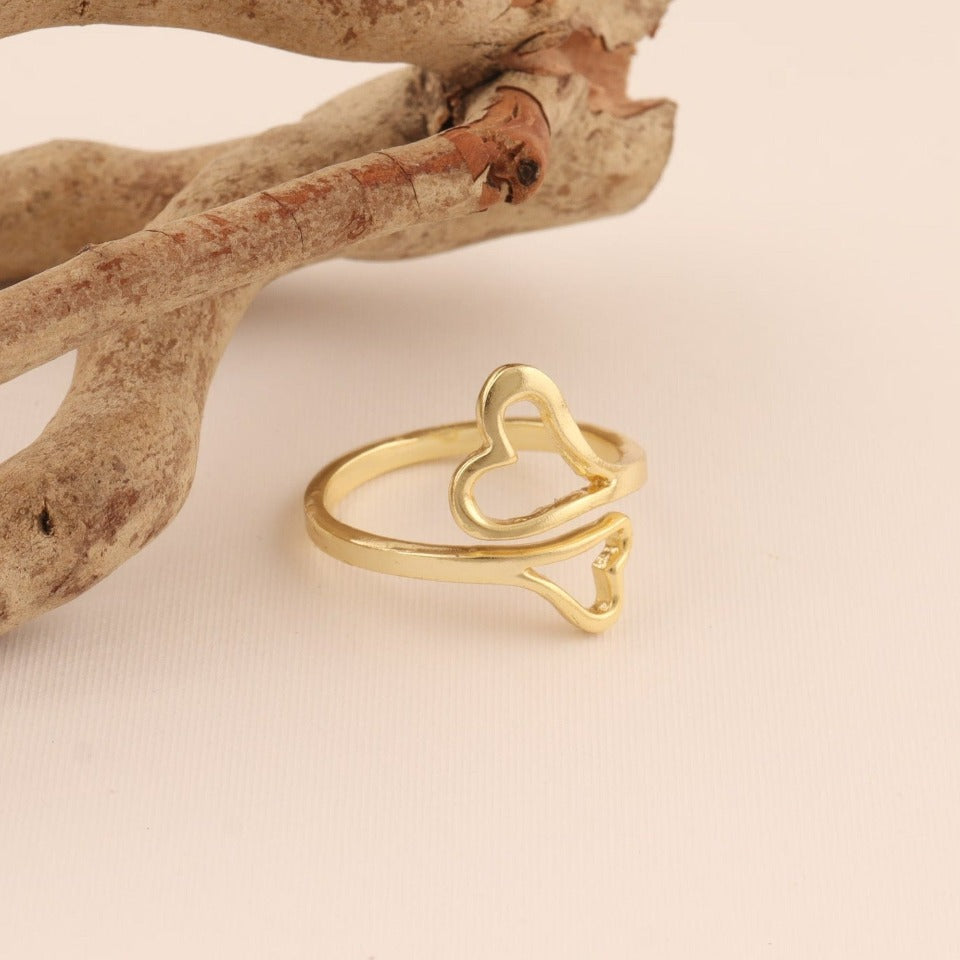 Adjustable Gold Plated Two Hearts Ring - SBJ
