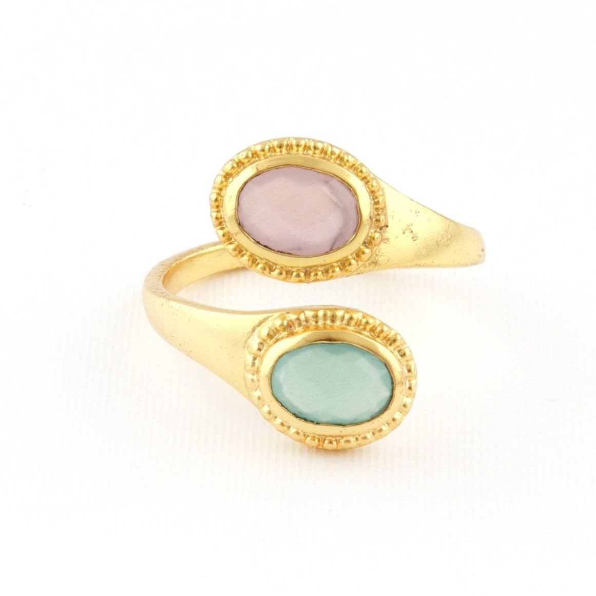 Aqua and pink chalcedony Gemstone Gold Plated Ring - SBJ