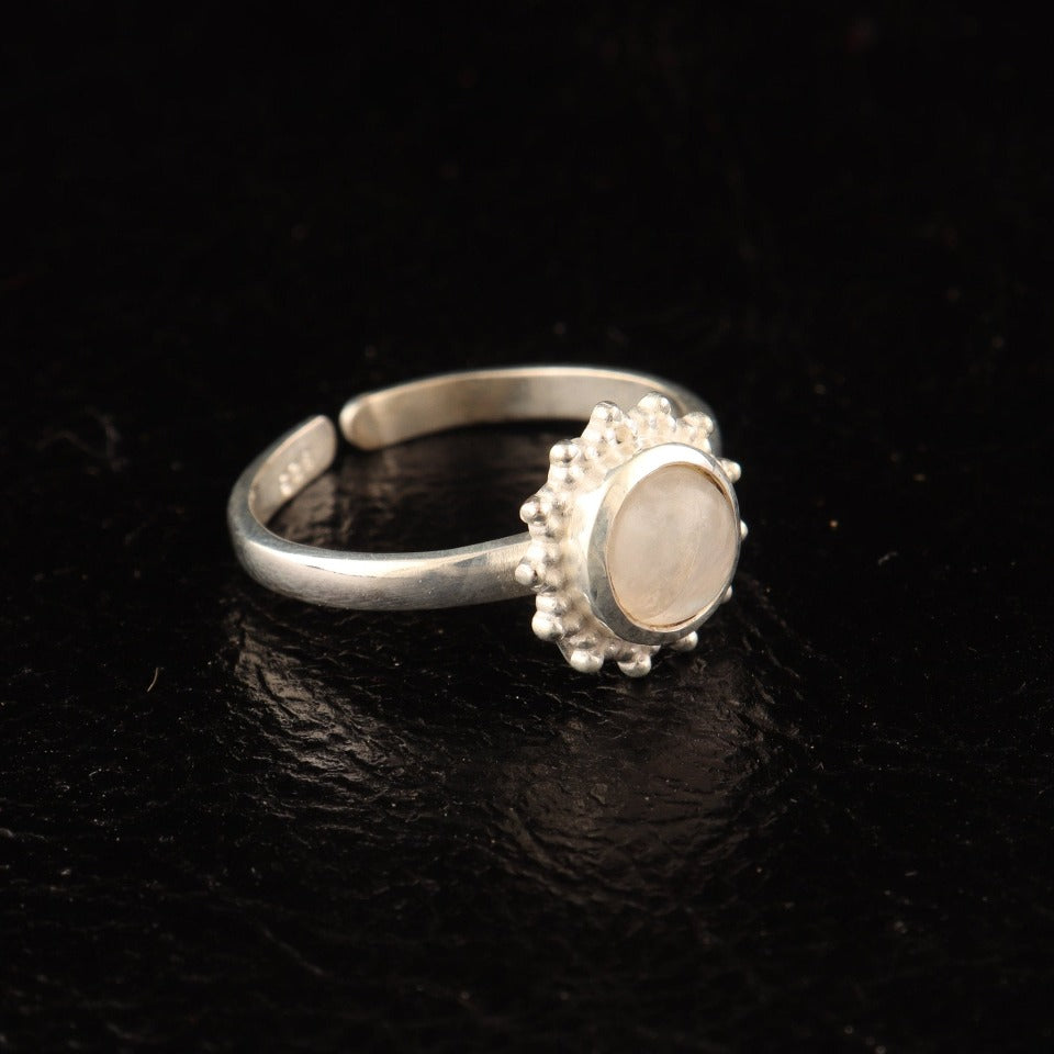 Artisan-Crafted Adjustable Sterling Silver Ring with Round Gem - SBJ