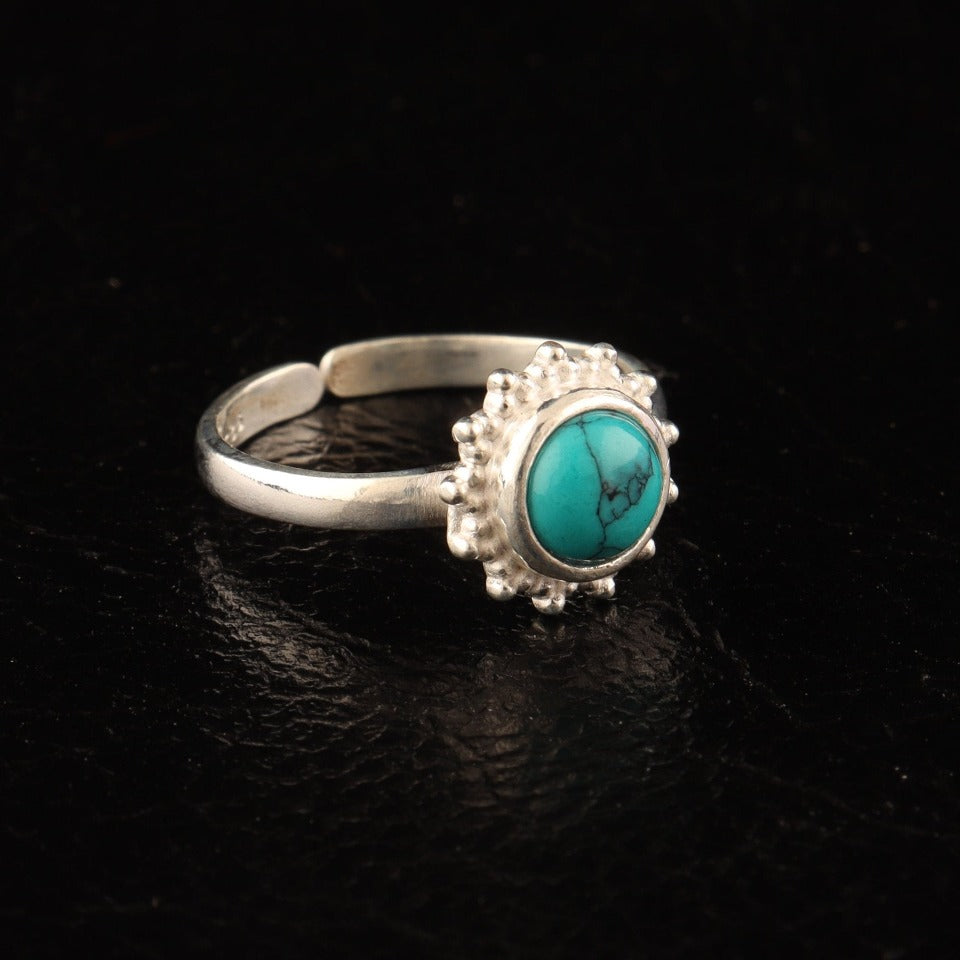 Artisan-Crafted Adjustable Sterling Silver Ring with Round Gem - SBJ