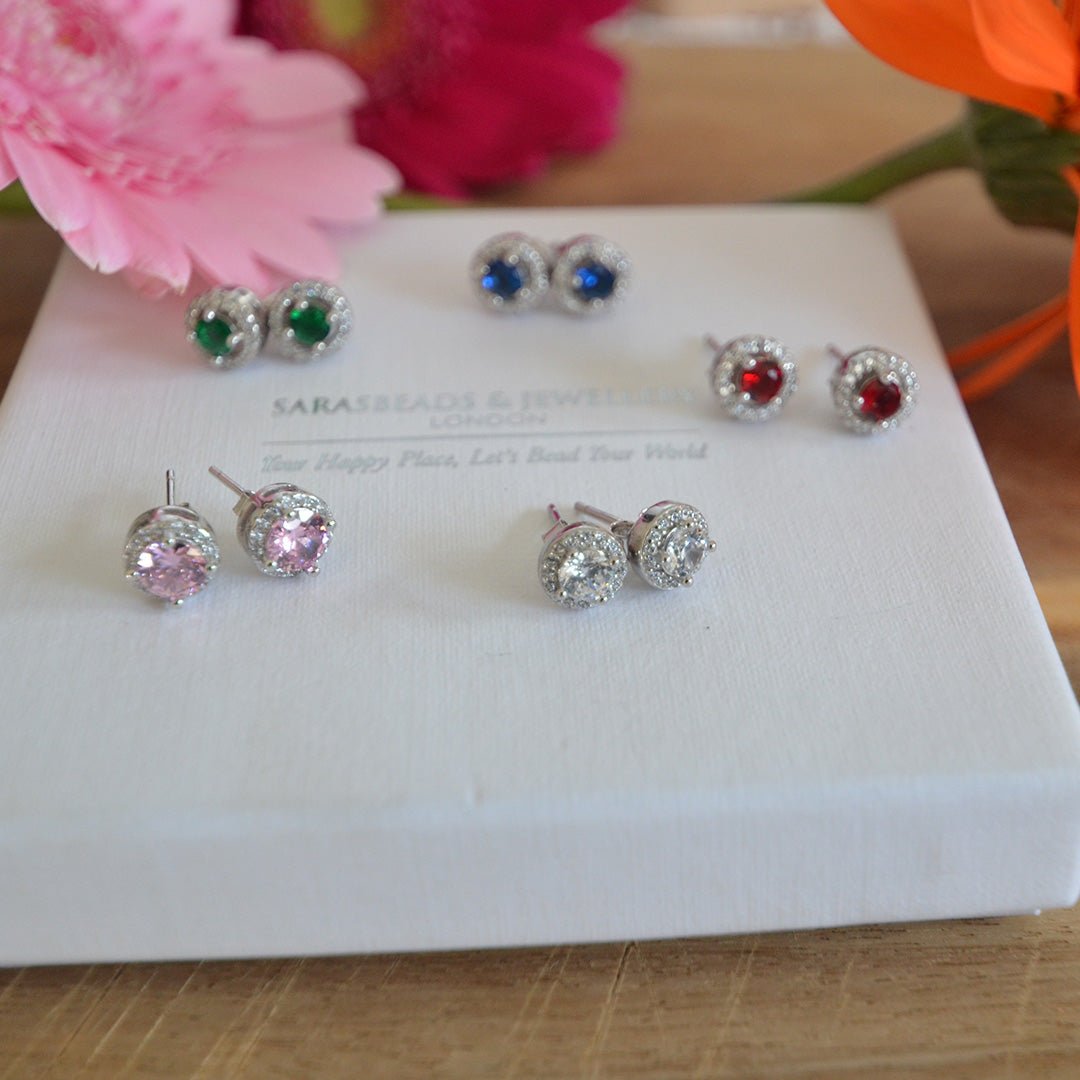 Chic Sterling Silver Round Studs with Semi-Precious Stones - SBJ