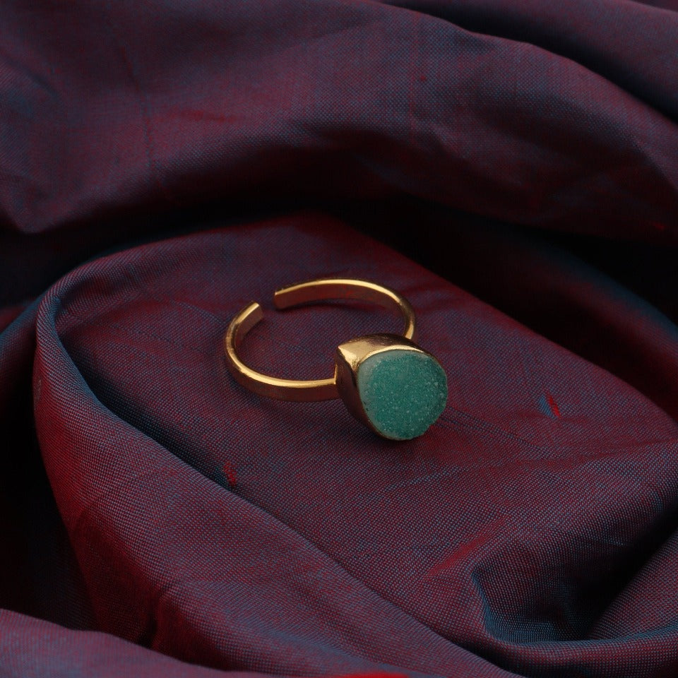 Elegant Green Drusy Gold Plated Ring - SBJ