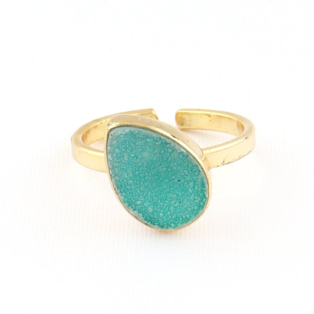 Elegant Green Drusy Gold Plated Ring - SBJ