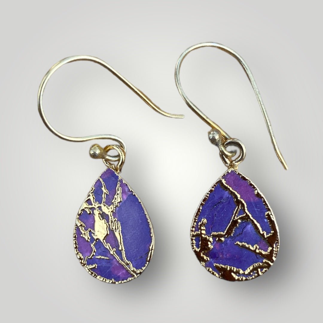 Elegant Teardrop Gold-Plated Earrings with Mohave Stones - SBJ